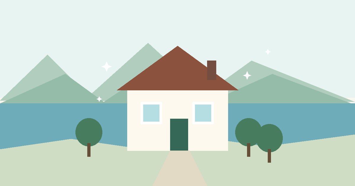 Illustration of a clean Burlington, Vermont home with lake and mountain scenery